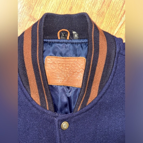 Vintage Guess Large Leather Wool Varsity Indian Aztec Jacket 90s (MAKE A OFFER) - Picture 5 of 11